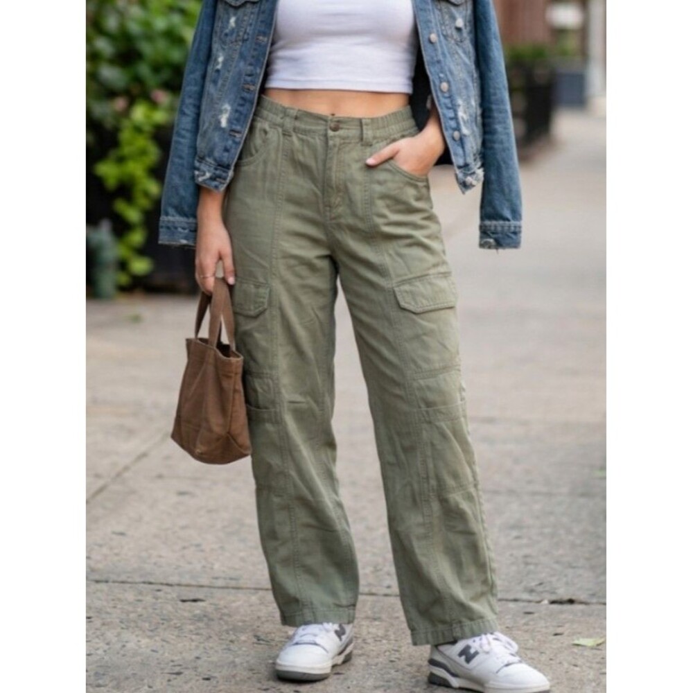 Aeropostale Utility Cargo Pants Size M Olive Sage Green Elastic Waist Baggy Y2K